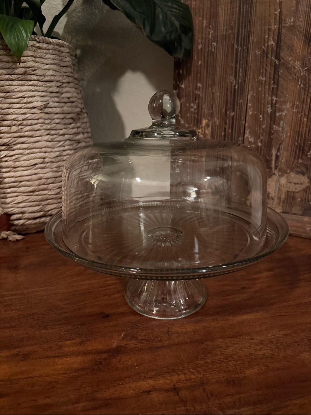 Anchor Hocking 2pc Vintage Canton Glass Cake Stand With Done Lid
